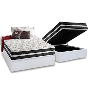 Cama Box Baú Casal: Colchão Molas Ensacadas Superlastic Classic + Base Crc Courano White (138x188)