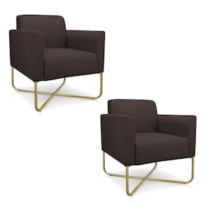 Kit 2 Poltronas Decorativas Base Industrial X Dourada Maressa S06 Suede Marrom