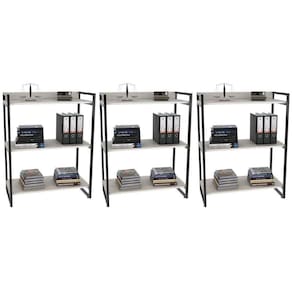 Kit 3 Estantes Livreiro Multiuso Prisma Estilo Industrial 80Cm 3 Prateleiras C08 Snow - Mpozenato
