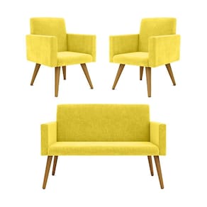 Kit Namoradeira + 02 Poltronas Decorativas Nina Amarelo
