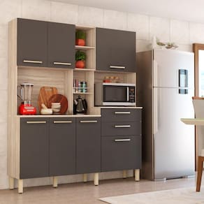 Kit Cozinha Com 7 Portas E 2 Gavetas Avena Grafito Encanto