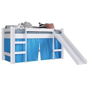 Cama Elevada Com Escorregador E Cortina Bb1000 Branco/Azul - Completa Móveis