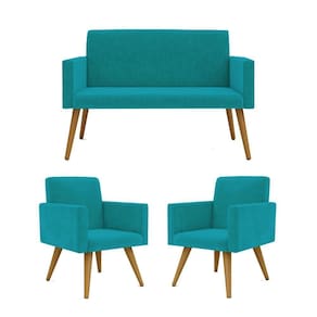 Kit Sofá Namoradeira + 2 Poltronas Decorativas azul Turquesa