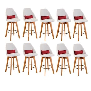 Kit 10 Banquetas Linho Bege E Almofada Suede Vermelho