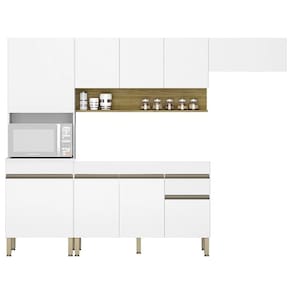 Armário de Cozinha 4 peças Balcão sem Tampo 150cm Lina14 Z06 Supremo/Freijó - Mpozenato