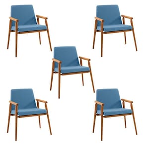 Kit 5 Cadeiras Decorativa Sala De Jantar Sidnei Linho Azul - Gran Belo