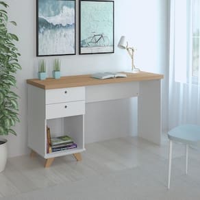 Mesa Para Quarto Retrô 2 Gavetas New Jersy Olmo Branco