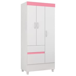 Guarda Roupa 3 Portas 2 Gavetas Wind D02 Branco/rosa/Branco