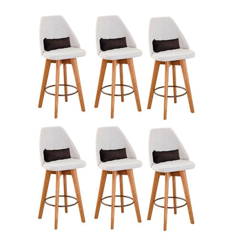 Kit 06 Banquetas Bege Claro E Almofada Suede Marrom