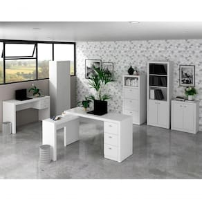 Conjunto Escritorio Completo 6 Peças Cj4 Branco Branco