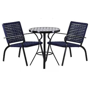 2 Cadeiras Corda Náutica E Mesa Tampo Ripado Trama Azul