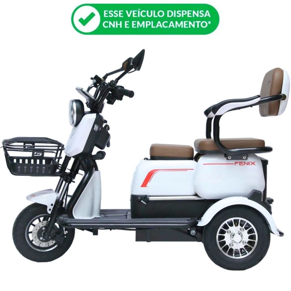 Triciclo Elétrico 750W Fenix Branco Dois Assentos Tração Reduzida - Não Precisa de CNH