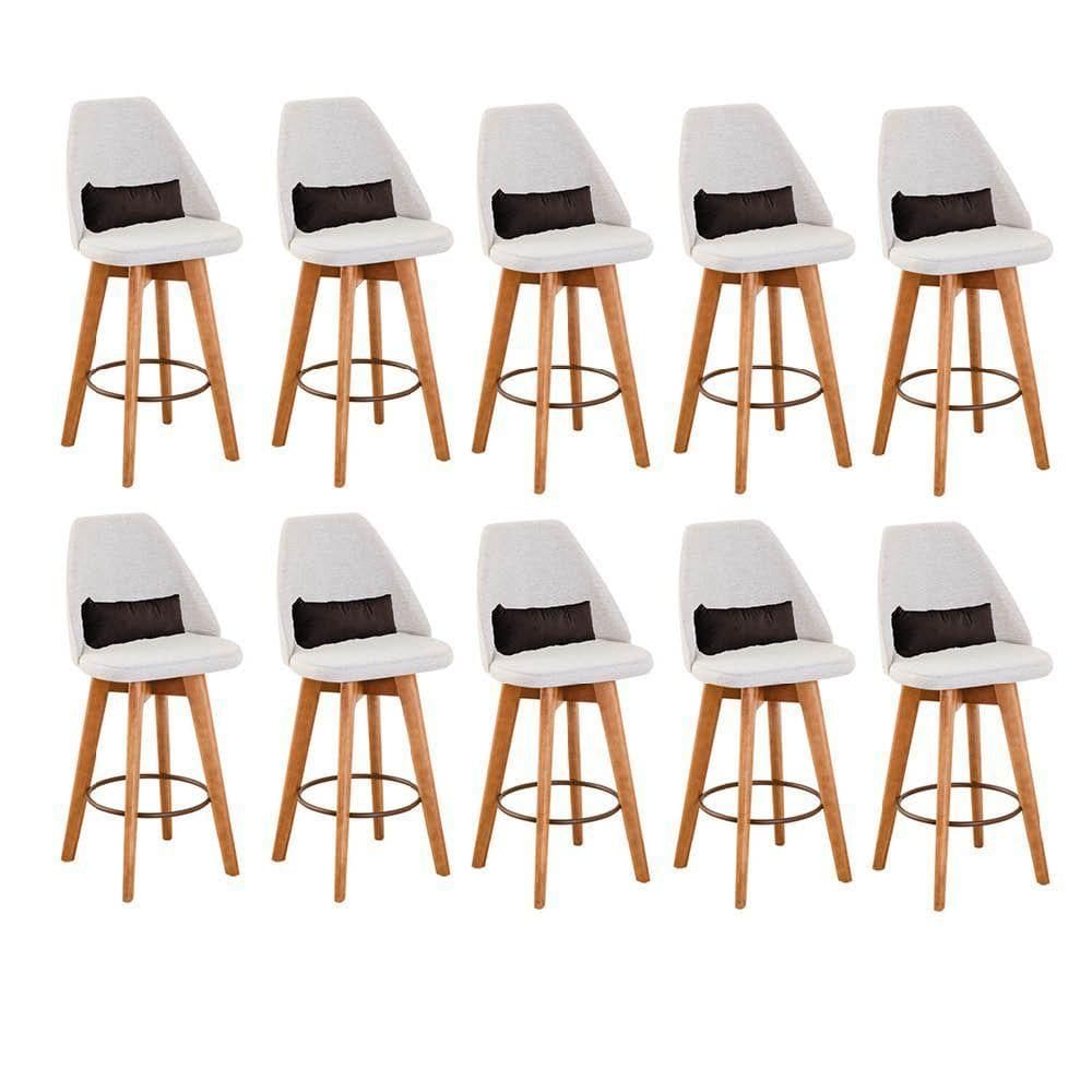 Kit 10 Banquetas Bege Claro E Almofada Suede Marrom