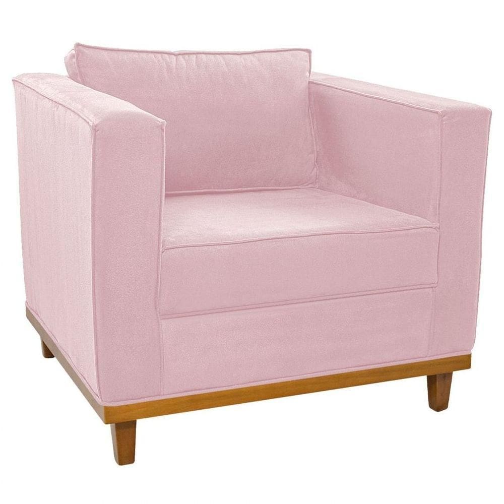 Poltrona Decorativa Europa Suede Rosa Bebê