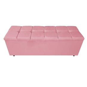Calçadeira Estofada Manchester 140cm Casal Suede Rosa Bebê
