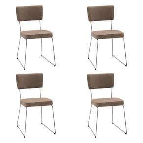 Kit 4 Cadeiras De Jantar Decorativa Base Aço Preto Luigi Linho Bege - Gran Belo
