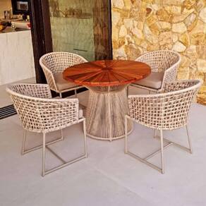 Conjunto De Mesa Em Corda Náutica Jasmin - 4 Cadeiras + 1 Mesa - Tecido Duna Deserto