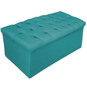 Calçadeira Baú Estofada Mel 90Cm Solteiro Azul Turquesa