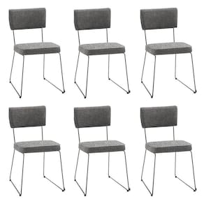Kit 6 Cadeiras De Jantar Decorativa Base Aço Preto Luigi Linho Cinza - Gran Belo