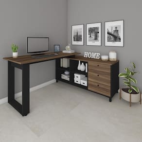 Mesa De Computador Em L Barcelona Ipê Preto