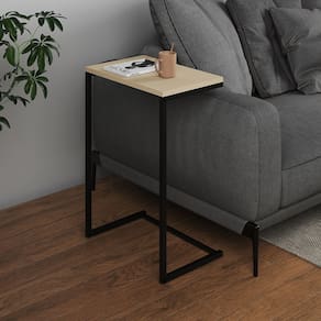 Mesa Lateral de Apoio Industrial Sofá Charmme Ferro Preto e Tampo Off-white