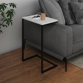 Mesa Lateral de Apoio Industrial Sofá Charmme Ferro Preto e Tampo Branco