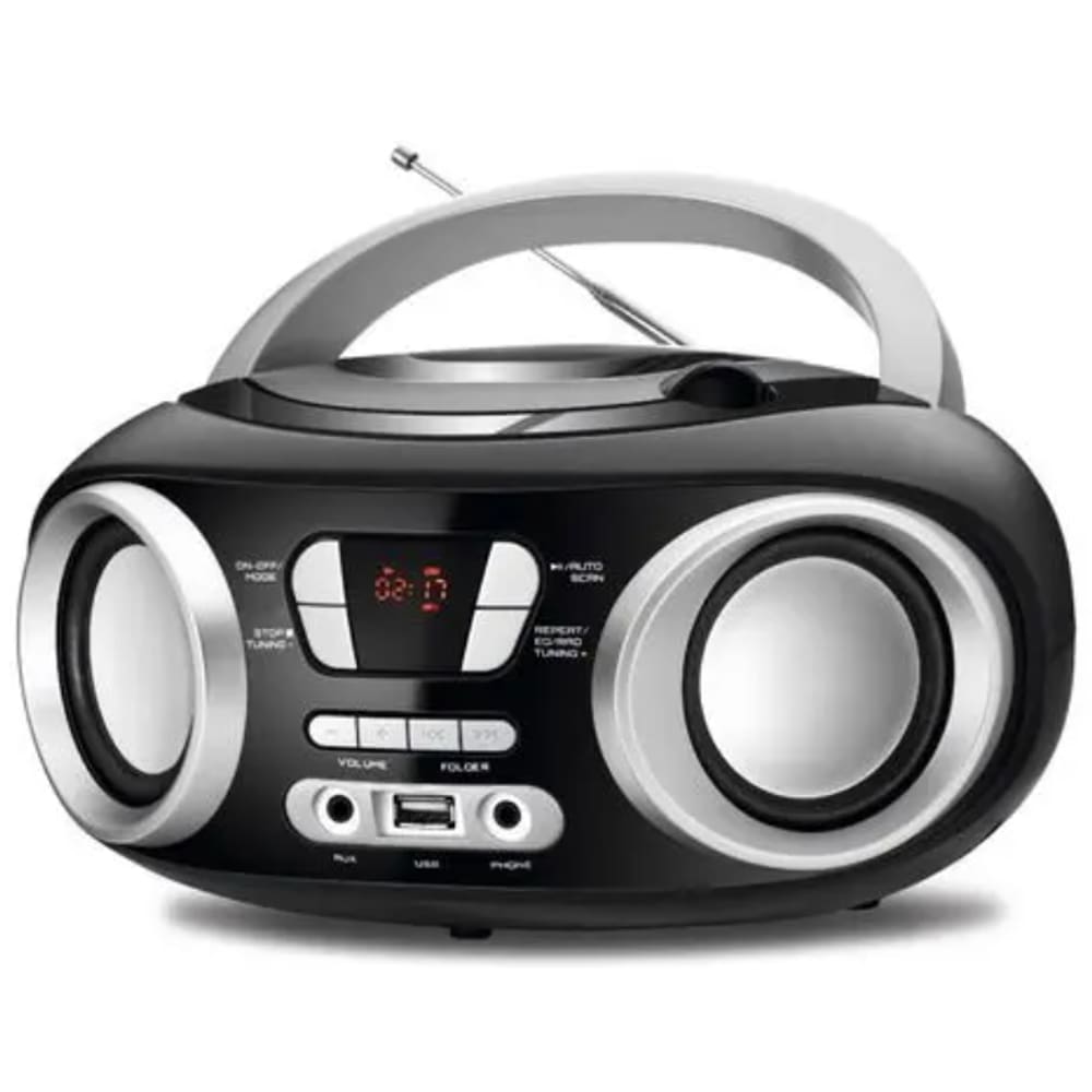 Radio CD Player Portatil Mondial USB FM Preto Entrada para fone