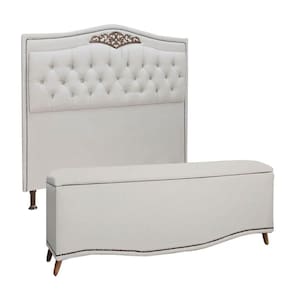 Conjunto Cabeceira E Calçadeira Holanda 1,60 Cm Linho Speciale Home Branco