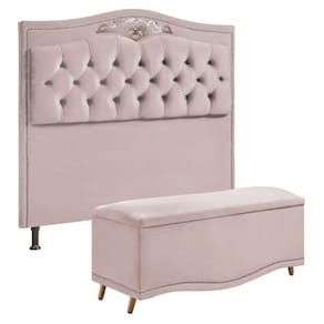 Conjunto Cabeceira E Calçadeira Holanda 1,60 Cm Veludo Speciale Home Rose