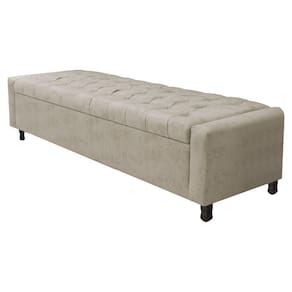 Calçadeira Baú King Everest P02 195cm Para Cama Box Suede Bege