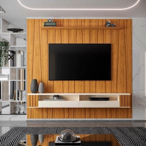 Painel Ripado Zigzag Para Tv Até 75 Polegadas Roma Com Nicho 225cm Cor:cedro Cedro
