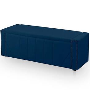 Calçadeira Baú Casal King Size Estofada Toronto Veludo Cor Azul Marinho