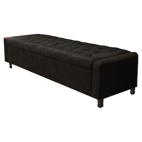 Calçadeira Baú King Everest P02 195cm Para Cama Box Suede Preto