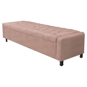 Calçadeira Baú Queen Everest P02 160cm Para Cama Box Suede - Doce Sonho Móveis Rosê