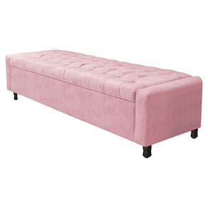 Calçadeira Baú Queen Everest P02 160cm Para Cama Box Suede - Doce Sonho Móveis Rosa Bebê
