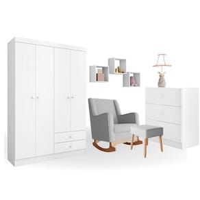 Conjunto Quarto Infantil Louise Branco C-poltrona De Amamentação áquila