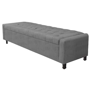 Calçadeira Baú King Everest P02 195cm Para Cama Box Suede Cinza