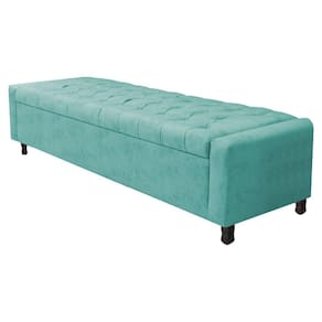 Calçadeira Baú Queen Everest P02 160cm Para Cama Box Suede Azul Tiffany