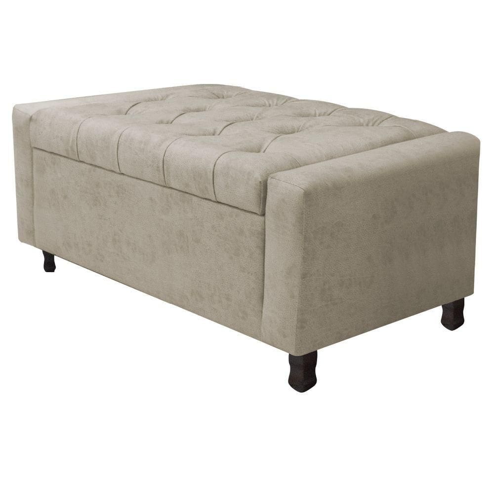 Calçadeira Baú Solteiro Everest P02 90cm Para Cama Box Suede - Doce Sonho Móveis Bege