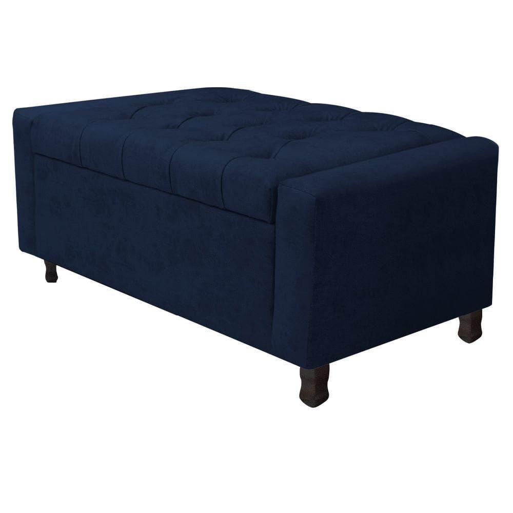Calçadeira Baú Solteiro Everest P02 90cm Para Cama Box Suede - Doce Sonho Móveis Azul Marinho