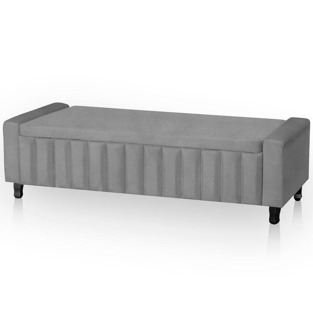 Calçadeira Baú Casal King Size Estofada Alicia Veludo Cinza