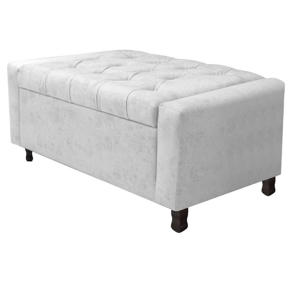Calçadeira Baú Solteiro Everest P02 90cm Para Cama Box Suede Branco