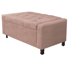 Calçadeira Baú Solteiro Everest P02 90cm Para Cama Box Suede - Doce Sonho Móveis Rosê
