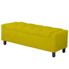 Calçadeira Baú Casal Estofada Valencia Veludo Cor Amarelo