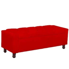 Calçadeira Baú Casal Estofada Valencia Veludo Cor Vermelho