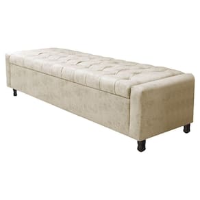 Calçadeira Baú Casal Everest P02 140cm Para Cama Box Linho Bege