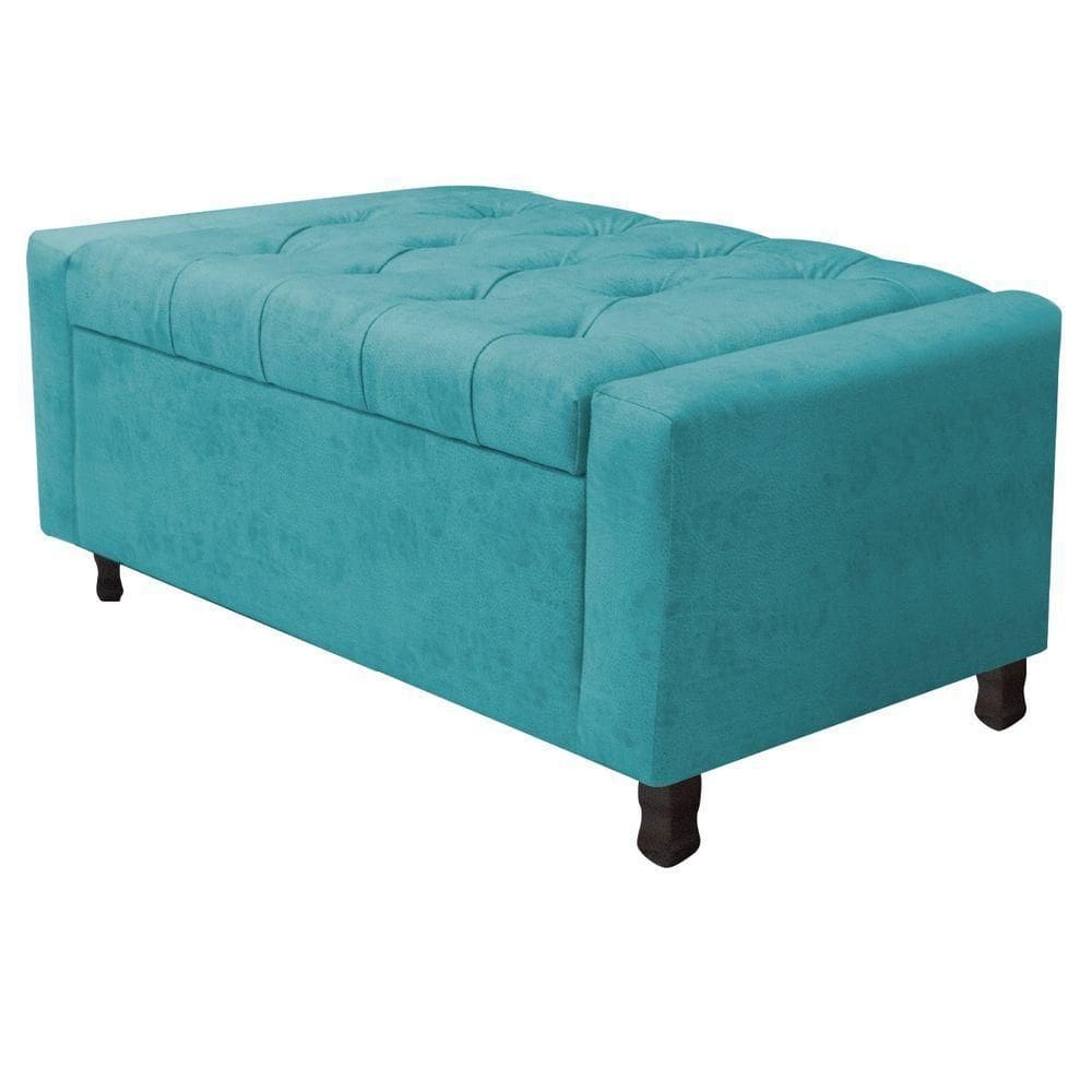 Calçadeira Baú Solteiro Everest P02 90cm Para Cama Box Suede - Doce Sonho Móveis Azul Turquesa
