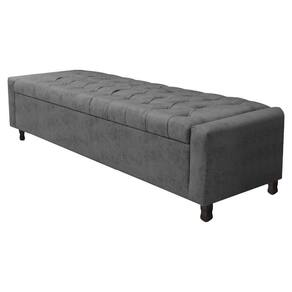 Calçadeira Baú King Everest P02 195cm Para Cama Box Linho Chumbo