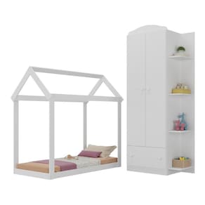 Quarto Infantil Com Cama Montessoriana E Guarda-roupas João E Maria Multimóveis Mx4271 Branco
