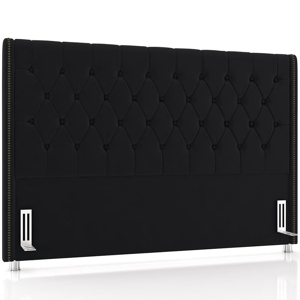 Cabeceira Cama Box Casal 140cm Estofada Frizza P05 Veludo Preto - Lyam Decor